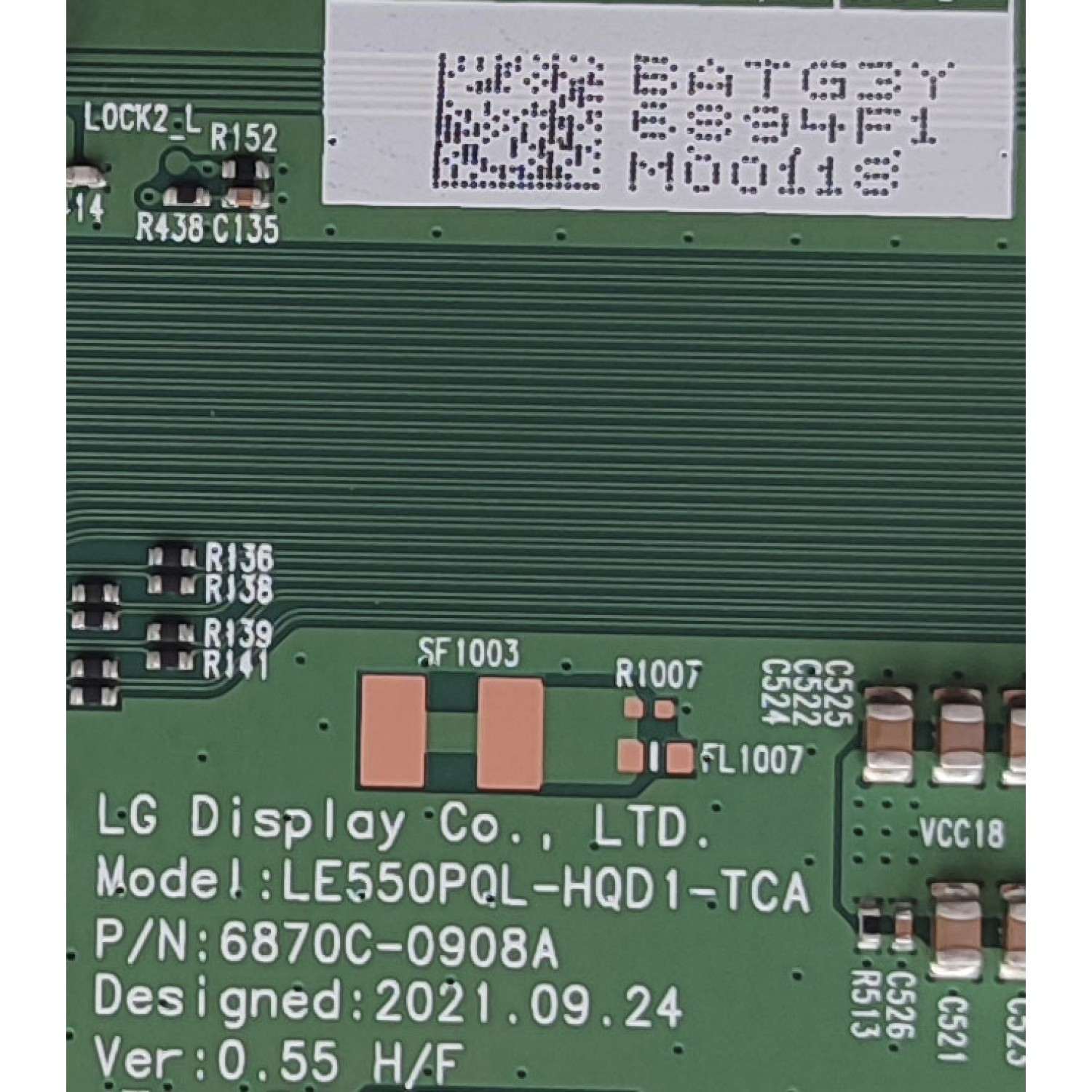 T-CON  ORIGINAL PARA TV LG / NUMERO DE PARTE 6894F / 6871L-6894F / 6870C-0908A / LE650PQL(HQ)(D1) / PANEL AC650AQL CQA1_RS / MODELO OLED65C2PUA / OLED65C3AUA - Imagen 3
